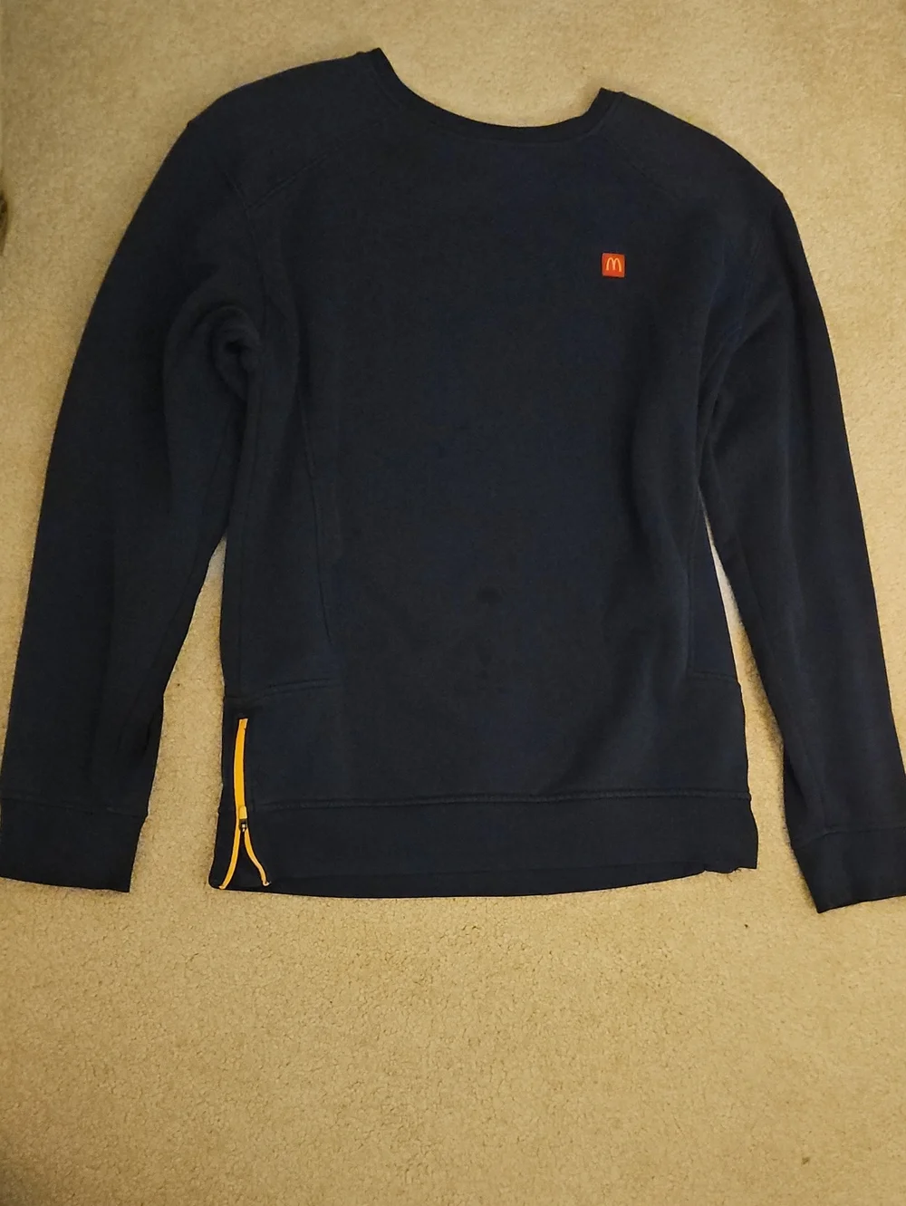 McDonald's Navy Crewneck Sweater with Orange Zip and Logo